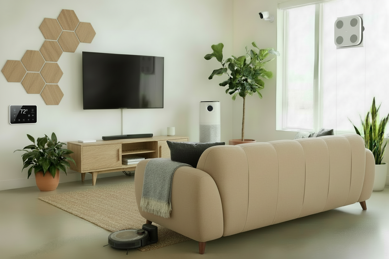 remove circles with nanoleaf on the left and make normal xiaomi camera in the corner